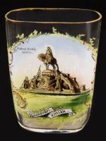 cca 1910 Kolozsvári emlék pohár a Mátyás király szobor képével, kis pattogzással, m: 9,5 cm /// Circ...