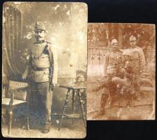 cca 1914-1918 Osztrák-magyar vasúti ezred katonáit ábrázoló fotók, 2 db, viseltes állapotban, 14x9 cm és 10x7 cm