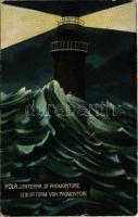 Pola, Pula; Lanterna di Promontore / Luchtturm / világítótorony este / lighthouse at night (gyűrődés...