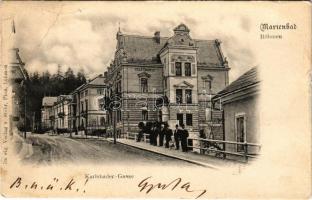 Marianske Lazne, Marienbad; Karlsbader Gasse, Villa Therese. Verlag v. Stöhr / street, villa (small ...
