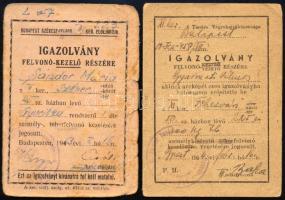 1943-1954 Felvonókezelő igazolványok, 2 db