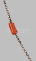 Antik ezüst (Ag) nyaklánc, korall szemekkel, jelzett, bruttó 4,9g
