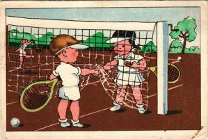 1954 Teniszező gyerekek. Képzőművészeti Alap Kiadóvállalat / Children playing tennis (EB)