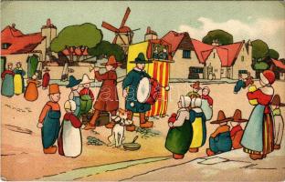 Dutch folklore art postcard, windmill (EK)