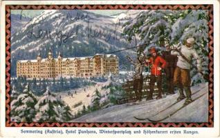 1915 Semmering, Hotel Panhans, Wintersportplatz und Höhenkurort ersten Ranges / hotel, winter sport resort, skiers (EK)