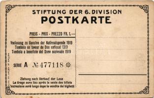 Stiftung der 6. Division, Verlosung zu Gunsten der Nationalspende 1919 / Swiss military art postcard...