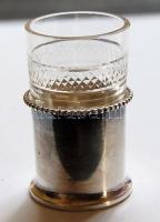 Kis ezüst pohártartó hozzáillő metszett üveg pohárral