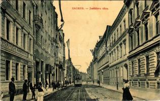 1912 Zagreb, Zágráb; Jurisiceva ulica / Jurisics utca, villamos, üzletek. W.L. Bp. 7472. / street vi...