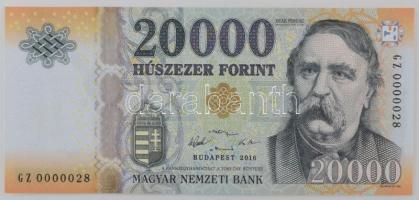 2016. 20.000Ft alacsony soszámmal "GZ 0000028" T:UNC