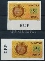 1990 Takarékpénztár 2 db vágott bélyeg klf ívszéli felirattal (ujjlenyomatok / fingerprints)