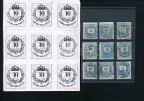 1881 27 db Színesszámú 10kr elfogazásokkal, karcokkal, színes pontokkal, gyöngysor melletti erős fes...