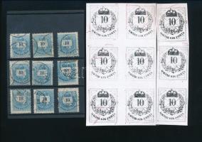 1881 27 db Színesszámú 10kr elfogazásokkal, karcokkal, színes pontokkal, gyöngysor melletti erős fes...