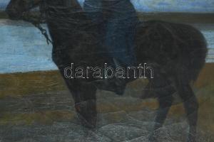 Vágó Pál (1853-1928): Lovas a Tisza partján. Olaj, vászon, jelezve balra lent: Vágó, jelezve jobbra ...