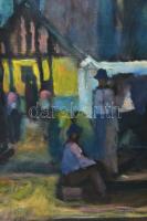 Kecskeméti István (1932-2006): Piac. Olaj, vászon. Jelezve balra lent. Fakeretben. 100x90 cm
