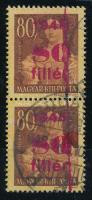 1945 Kisegítő 80f/80f pár piros festékcsíkkal / Mi 796 pair with red paint stripe