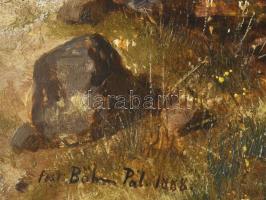 Böhm Pál (1839-1905): Hegyvidéki táj anyával és gyermekével, 1888. Olaj, fatábla. Jelezve balra lent...
