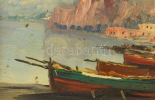 Antik képkeret, benne olajfestmény, 9x12 cm, 17x20 cm