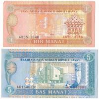 Türkmenisztán 1993(DN) 1M + 5M T:F Turkmenistan 1993(DN) 1 Manat + 5 Manat C:F Krause P#1, P#2