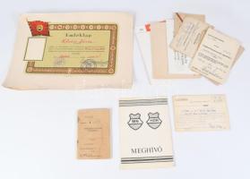 cca 1960-1985 Vegyes katonai iratok: bevonulási parancs, gépjármű-parancsnoki igazolvány, meghívók, emléklapok, stb., összesen 14 db
