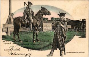 1904 Hortobágy, csikósok, magyar folklór. Pongrácz Géza kiadása (fl)