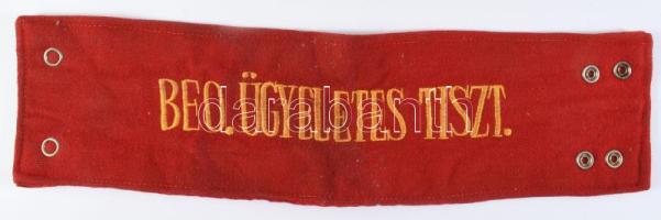 "Beo. ügyeletes tiszt" feliratú karszalag, patentos, 9,5x37 cm