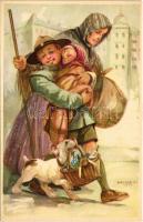 A cserkész ahol tud, segít. Cserkész levelezőlapok kiadóhivatala, Klösz Coloroffset / Hungarian boy ...