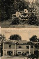 Szárazd, Gőzmalom, Tó részlet, úr és hölgy gramofonnal a tó partján. Schemnitz és Társa kiadása (fel...