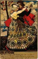 1901 Im Lenz, Lith. Anst. von Hubert Köhler / love couple art postcard s: Ferd. Spiegel (EK)