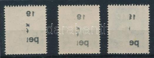 1945 Kisegítő 7P/1P 3 db bélyeg részleges gépszínátnyomattal / 3 x Mi 811 with machine offset