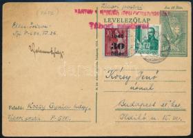 1946 Díjkiegészített díjjegyes levelezőlap tábori postáról küldve / PS-card with additional franking...