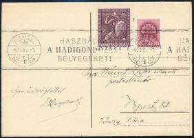 1943 Visszavont Hadigondozás 3f helyi levélen alkalmi bélyegzéssel / Mi 723 on local cover