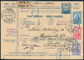 1929 Keskeny Madonna sor + 3 db Pengő-fillér bélyeg teljes csomagszállítón Ohióba