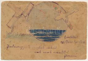 1942 "Emlékül az orosz frontról", második világháborús kézzel rajzolt tábori postai levele...