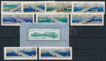 1964 Budapest hídjai sor + blokk zárt fogazással + 30f tévnyomat + támpéldány (rozsdapöttyök / stain spots)