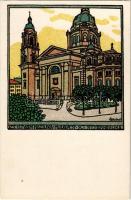 Budapest V. Szent István Bazilika. Wiener Werkstätte stílusú magyar szecessziós litho művészlap. Art...