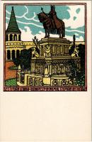 Budapest I. Vár, Szent István szobra. Wiener Werkstätte stílusú magyar szecessziós litho művészlap. ...