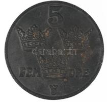 Svéd 5 öre érmét ábrázoló vas alátét, d: 15,5 cm