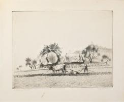 Dudás Jenő (1902-1991): A Tihanyi Óvárban. Rézkarc, papír, jelzett, kartonra kasírozva, apró foltokkal, 29,5×39 cm