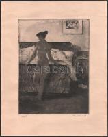 Novák Lajos (1927-1989): Akt. Rézkarc, papír, jelzett, lapszéli apró foltokkal, 25×19 cm