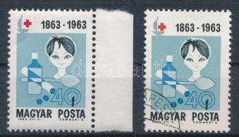 1963 Vöröskereszt (V.) 40f ívszéli bélyeg a vöröskereszt jobbra és felfelé tolódott és fekete pont az orrlyuk mellett + támpéldány