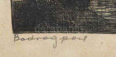 Szűcs János (1917-1995): Bodrogpart. Színes rézkarc, papír, kartonra kasírozva, jelzett. Lap széle k...