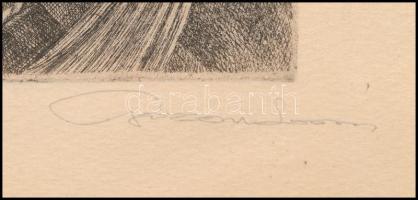 Gózon Lajos (1913-1981): Pásztor díszkürttel. Rézkarc, papír, jelzett. 30×20 cm