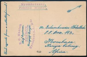 1926 TCV képeslap 300K és 4f vegyes bérmentesítéssel, Sopronból Kenyába küldve / TCV postcard with m...