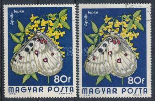 1974 Lepkék 80f a szürke szín felfelé tolódott + támpéldány