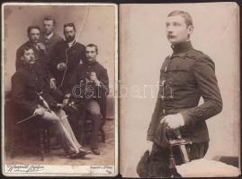 cca 1890 Katonaportrék, 2 db kabinetfotó Ellinger Ede, illetve Kurzweil Frigyes budapesti műterméből, sérülésekkel, 16,5x11 cm
