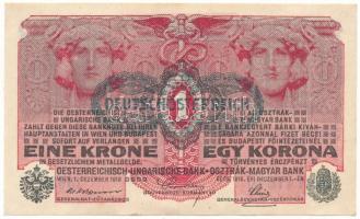 1916. 1K zöld "DEUTSCHÖSTERREICH" felülbélyegzéssel "1563 141679" T:VF-F szép papír Hungary 1916. 1 Krone with green "DEUTSCHÖSTERREICH" overprint, "1563 141679" C:VF-F fine paper Adamo K3B