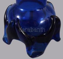 Királykéken színezett hutaüveg váza, hibátlan, m: 26 cm