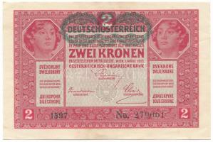 1917. 2K zöld "DEUTSCHÖSTERREICH" felülbélyegzéssel, "1597 279061" T:XF hajtatla...
