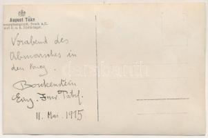 1915 Lajtabruck, Bruck an der Leitha; osztrák-magyar lovas katona frontra vonulás előtt / Vorabend d...