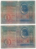 1912. 100K piros "DEUTSCHÖSTERREICH" felülbélyegzéssel (2x) T:VG,G